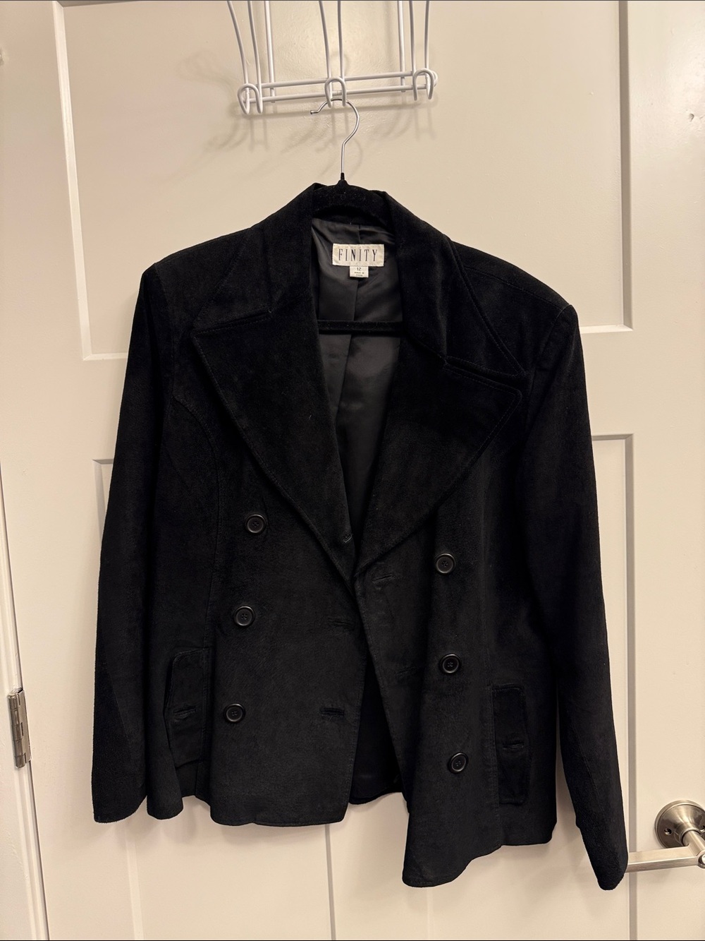 Finity Black Double-Breasted Suede Blazer Jacket